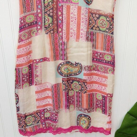 Vtg 90s Y2K Surplice Sheath Dress Size M V Neck Mesh Paisley Print Lace Pink - Picture 4 of 8